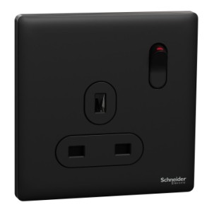 Schneider Electric Switched socket, Unica X, 13A, 250V, 1 gang, jet black NUX15_JB