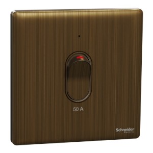 Schneider Electric Switch, Unica X, 50A, 250V, 1 gang, 2 pole, with LED, antique brass, NUX31D50N_AB