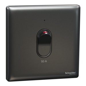 Schneider Electric Switch, Unica X, 50A, 250V, 1 gang, 2 pole, with LED, dark grey, NUX31D50N_DG