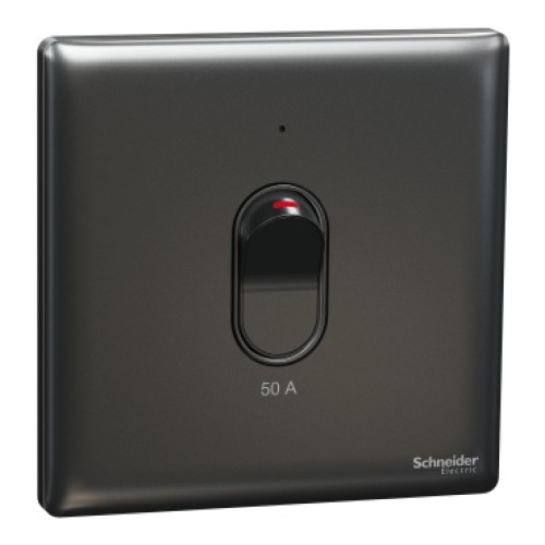 Schneider Electric Switch, Unica X, 50A, 250V, 1 gang, 2 pole, with LED, dark grey, NUX31D50N_DG