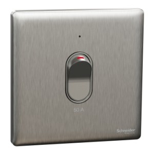 Schneider Electric Switch, Unica X, 50A, 250V, 1 gang, 2 pole, with LED, stainless steel, NUX31D50N_SS