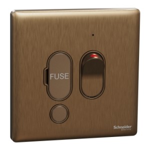 Schneider Electric Fuse connection unit, Unica X, 13A, 250V, 1 gang, 2 pole, with flex outlet, LED, dark bronze, NUX31DFSGN_DB