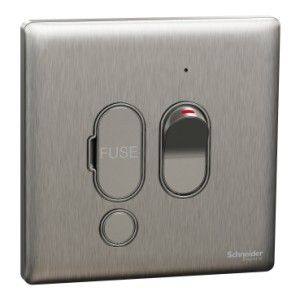 Schneider Electric Fuse connection unit, Unica X, 13A, 250V, 1 gang, 2 pole, with flex outlet, LED, stainless steel, NUX31DFSGN_SS