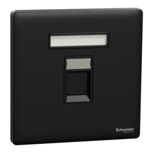 Schneider Electric Central plate, Unica, for RJ45, 1 gang, with shutter, jet black, NUX31RJ_JB
