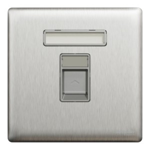 Schneider Electric Central plate, Unica, for RJ45, 1 gang, with shutter, stainless steel, NUX31RJ_SS