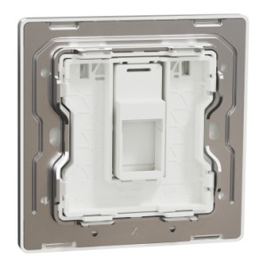 Schneider Electric Central plate, Unica, for RJ45, 1 gang, with shutter, stainless steel, NUX31RJ_SS
