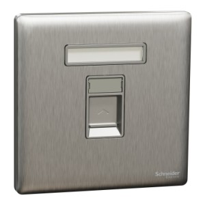 Schneider Electric Central plate, Unica, for RJ45, 1 gang, with shutter, stainless steel, NUX31RJ_SS