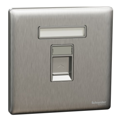 Schneider Electric Central plate, Unica, for RJ45, 1 gang, with shutter, stainless steel, NUX31RJ_SS