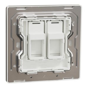 Schneider Electric Central plate, Unica, for RJ45, 2 gangs, with shutter, antique brass, NUX32RJ_AB