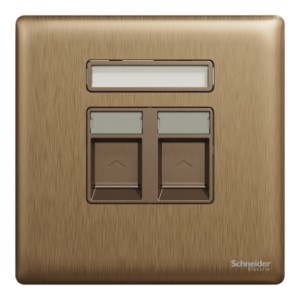 Schneider Electric Central plate, Unica, for RJ45, 2 gangs, with shutter, dark bronze, NUX32RJ_DB
