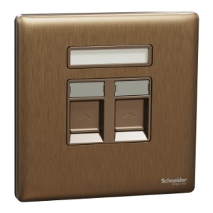 Schneider Electric Central plate, Unica, for RJ45, 2 gangs, with shutter, dark bronze, NUX32RJ_DB