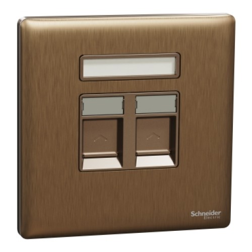 Schneider Electric Central plate, Unica, for RJ45, 2 gangs, with shutter, dark bronze, NUX32RJ_DB