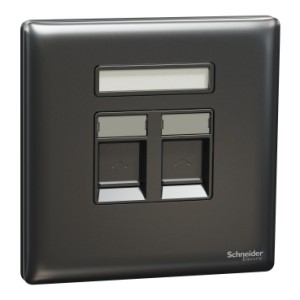 Schneider Electric Central plate, Unica, for RJ45, 2 gangs, with shutter, dark grey, NUX32RJ_DG
