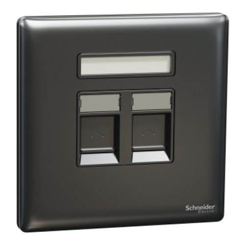 Schneider Electric Central plate, Unica, for RJ45, 2 gangs, with shutter, dark grey, NUX32RJ_DG