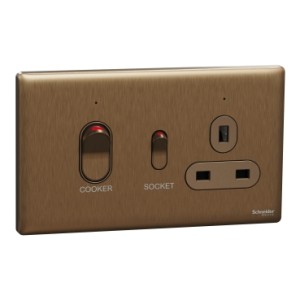 Schneider Electric  Cooker control unit, Unica X, 45A, 250V, 1 gang, 2 pole, dark bronze, NUXT15D45N_DB