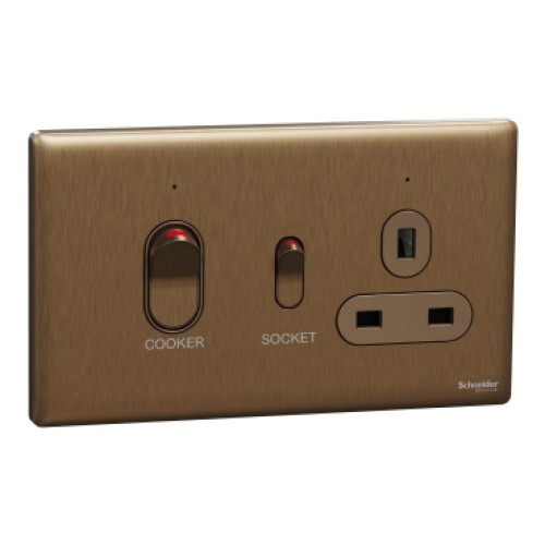 Schneider Electric  Cooker control unit, Unica X, 45A, 250V, 1 gang, 2 pole, dark bronze, NUXT15D45N_DB