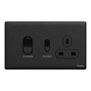 Schneider Electric Cooker control unit, Unica X, 45A, 250V, 1 gang, 2 pole, jet black, NUXT15D45N_JB