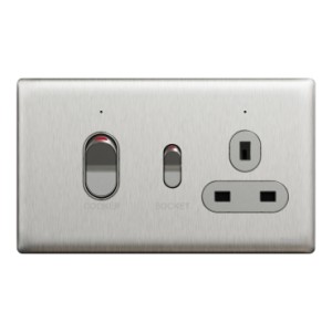 Schneider Electric Cooker control unit, Unica X, 45A, 250V, 1 gang, 2 pole, stainless steel, NUXT15D45N_SS