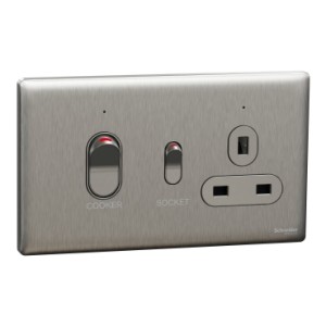 Schneider Electric Cooker control unit, Unica X, 45A, 250V, 1 gang, 2 pole, stainless steel, NUXT15D45N_SS