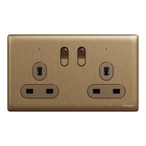 Schneider Electric Switched socket, Unica X, 13A, 250V, 2 gangs, 2 pole, with LED, dark bronze, NUXT25DN_DB