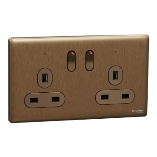 Schneider Electric Switched socket, Unica X, 13A, 250V, 2 gangs, dark bronze, NUXT25_DB