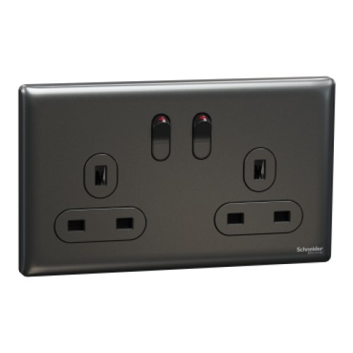 Schneider Electric Switched socket, Unica X, 13A, 250V, 2 gangs, dark grey, NUXT25_DG