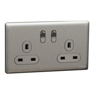 Schneider Electric Switched socket, Unica X, 13A, 250V, 2 gangs, stainless steel, NUXT25_SS