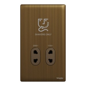 Schneider Electric Shaver socket, Unica X, 115/230V, vertical, antique brass, NUXT727V_AB