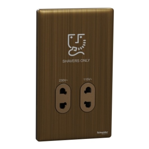 Schneider Electric Shaver socket, Unica X, 115/230V, vertical, antique brass, NUXT727V_AB