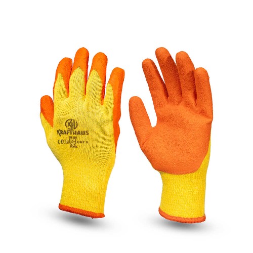 Krafthaus Orange Crinkle Latex Palm Coated Gloves | Heavy-Duty Anti-Slip