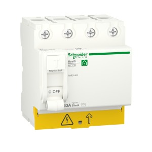 Schneider Residual current circuit breaker (RCCB), Resi9, 4P, 63A, AC type, 30mA R9R51463