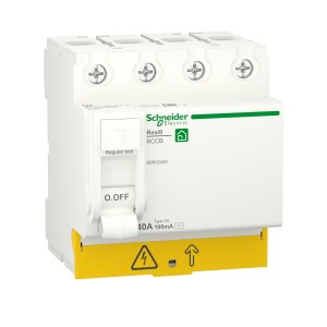 Schneider Residual current circuit breaker (RCCB), Resi9, 4P, 40A, AC type, 100mA R9R52440