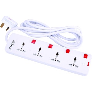 Rexton Extension Socket 4Way With Usb 250V - 50Hz; 13Amp Fused Bs Plug WHITE, 3Mtr, RES43/U