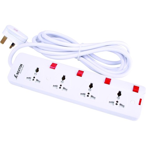 Rexton Extension Socket 4Way With Usb 250V - 50Hz; 13Amp Fused Bs Plug WHITE, 3Mtr, RES43/U