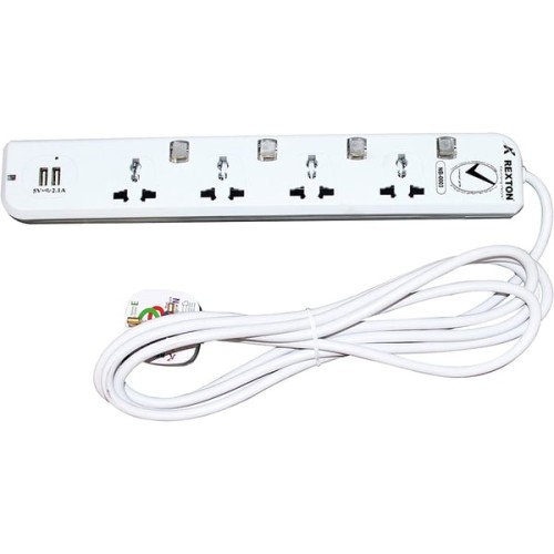 Rexton Neon 4 Way Extension Socket With USb RES43/UN- 3 Metre Cable