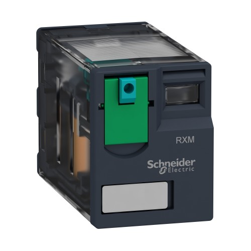 Schneider Electric Harmony Miniature plug-in relay 12A 2 CO with lockable test button 24V DC RXM2AB1BD