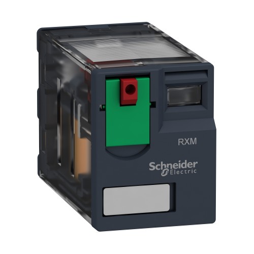 Schneider Harmony, Miniature plug-in relay, 12 A, 2 CO, with lockable test button, 120 V AC RXM2AB1F7