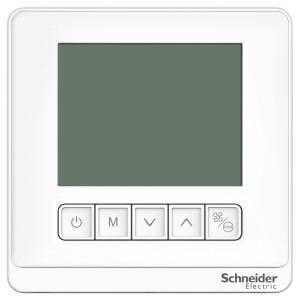 Schneider Thermostat, Spacelogic, fan coil on/off, standalone, LCD 5 Button, 2P, 3 fan, 240V, white TC903-3A2L