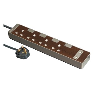 Schneider Trailing socket, AvatarOn, with individual switch & USB, 4 gang, 3M, wood TSH34U_3_WD_C5