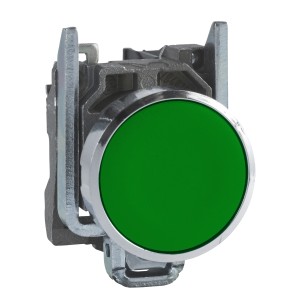 Schneider Electric Harmony XB4 Push button metal flush green 22mm spring return unmarked 1NO XB4BA31