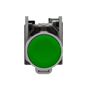 Schneider Electric Harmony XB4 Push button metal flush green 22mm spring return unmarked 1NO XB4BA31