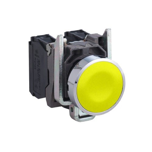 Schneider Electric Harmony XB4 Push button metal flush yellow 22mm spring return unmarked 1NO XB4BA51