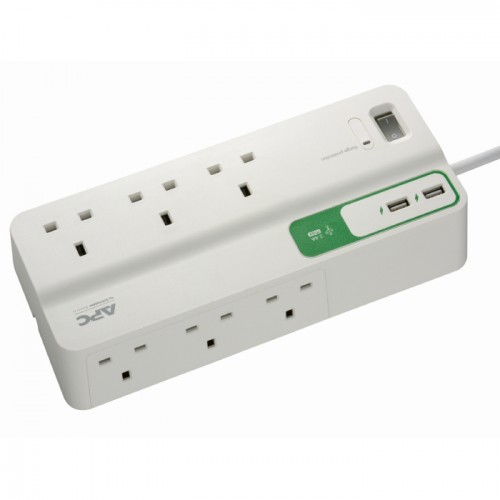 Schneider Electric APC Essential SurgeArrest 5V 6 Outlet 2 USB 2.4A Port 230V UK Extension PM6U-UK