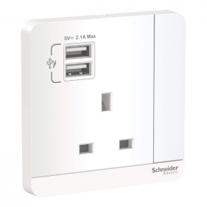 Schneider Electric 2 USB Charger Switched Socket AvatarOn White 13A USB Switch Socket E8315USB_WE_G12