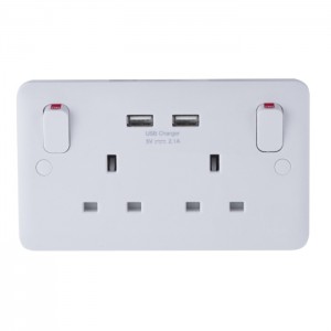 Schneider Electric Lisse 2 Gang Switch Socket with 2 x 2.1A USB Port GGBL30202USBAS