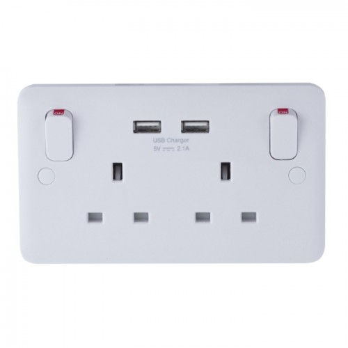 Schneider Electric Lisse 2 Gang Switch Socket with 2 x 2.1A USB Port GGBL30202USBAS