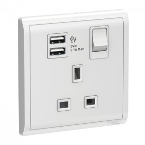 Schneider Electric Pieno 1 Gang Socket Outlet 2.1A USB 13A White E8215USB_WE