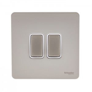 Schneider Electric Ultimate Pearl Nickel Screwless Flat Plate 16AX 2 Gang 2 Way Double Switch GU1422WPN