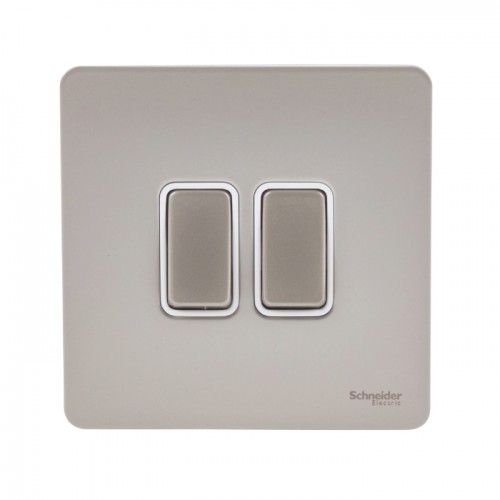 Schneider Electric Ultimate Pearl Nickel Screwless Flat Plate 16AX 2 Gang 2 Way Double Switch GU1422WPN