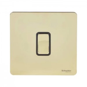Schneider Ultimate Screwless Flat Plate - 1-Pole 2-Way Plate Switch - 1 Gang - Brass GU1412BPB